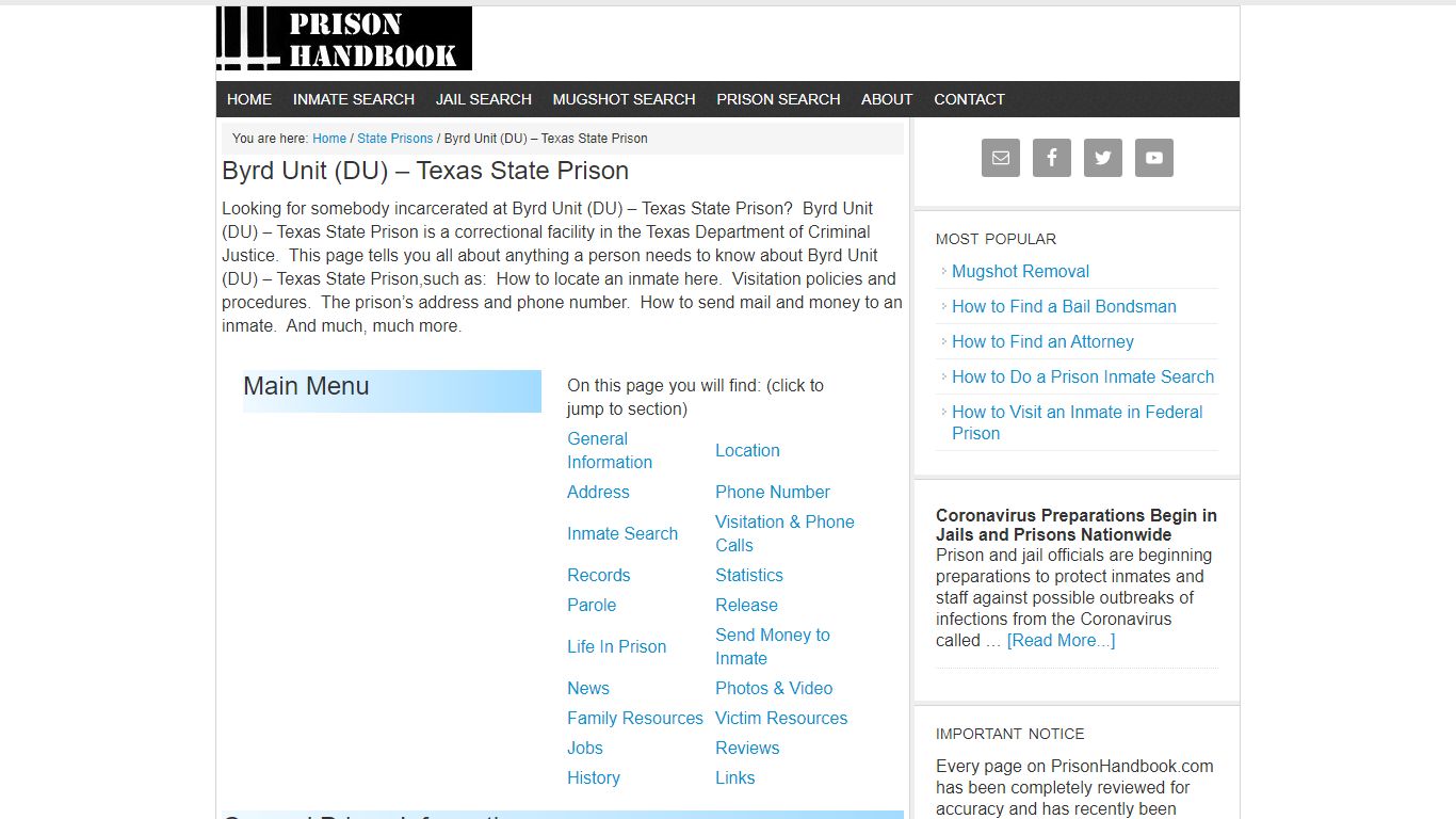 Byrd Unit (DU) – Texas State Prison - Prison Handbook